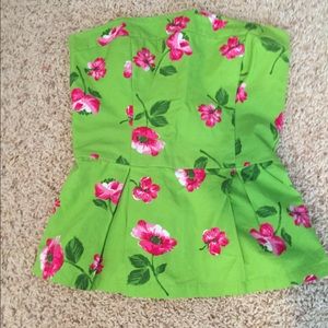 Strapless floral peplum top